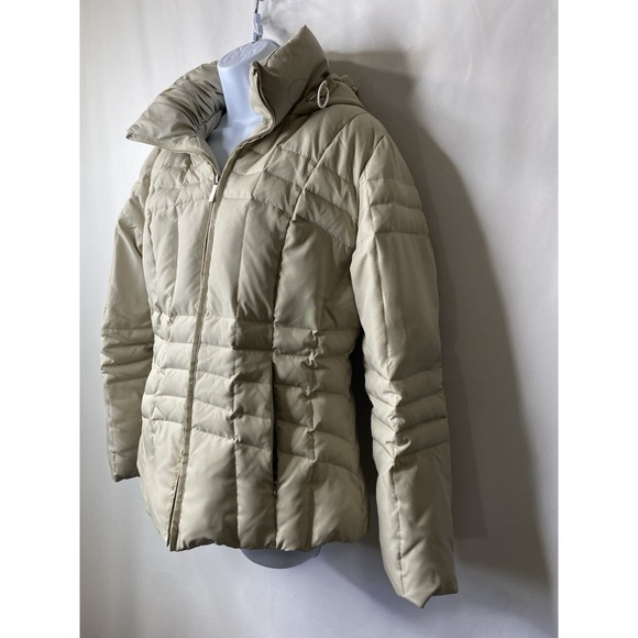 Calvin Klein Jacket Woman Medium White Hooded Goose Down Puffer Full Zip Coat - Picture 2 of 15